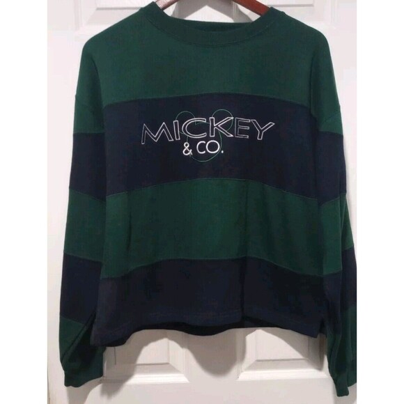Disney Sweaters - Vintage Disney Mickey & Co Sweatshirt Green/Blue Striped Size L
